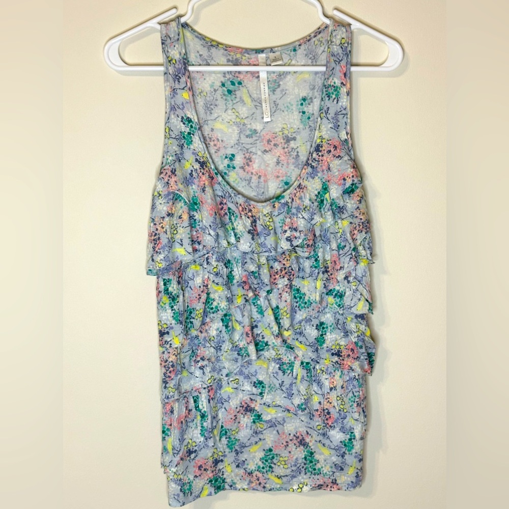 Lauren Conrad Tiered Ruffle Floral Tank Top, Size Small